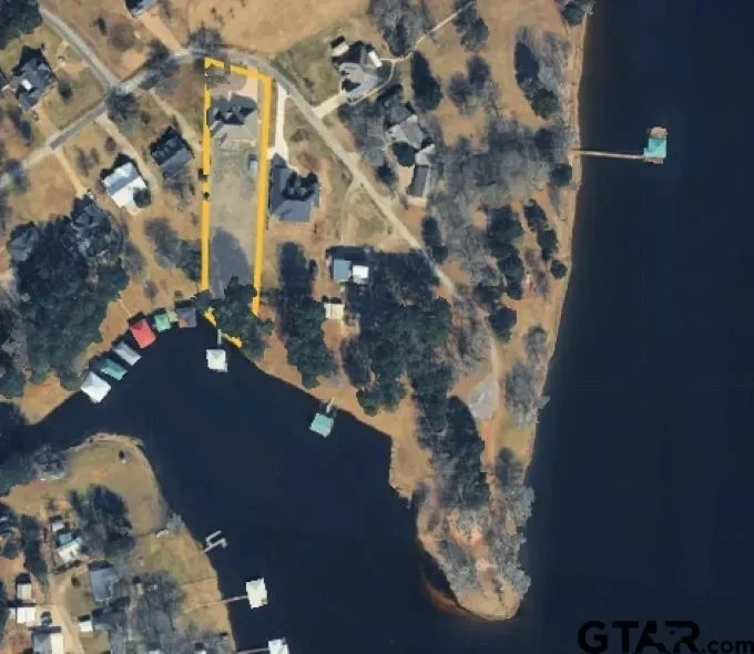 Aerial map showing the 0.69 acre property boundaries at 644 An County Road 3009 in The Meadows on Lake Palestine in Frankston TX