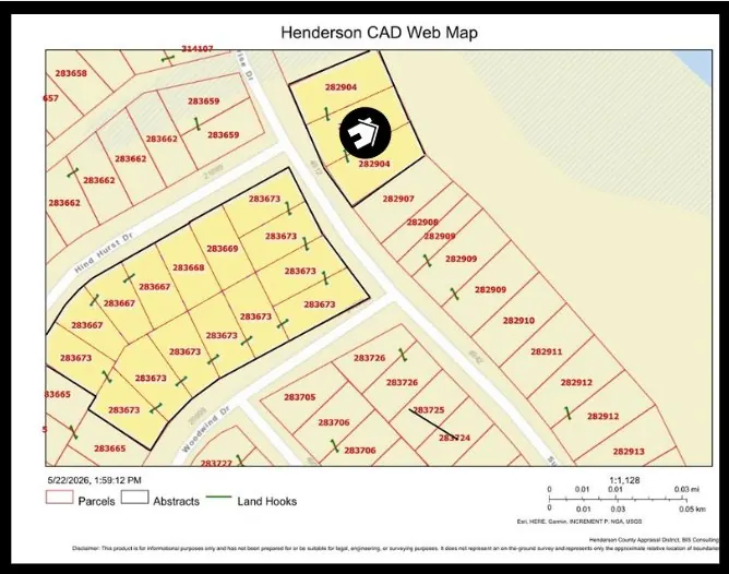 Henderson CAD Web Map showing 15 bonus lots included with Sunrise Shores Lake Palestine waterfront listing in Chandler TX Henderson County