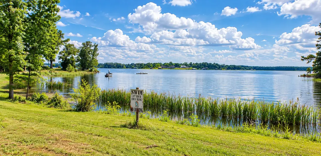 Lake Palestine from the shoreline of the Shadybrook common area in Bullard, TX.