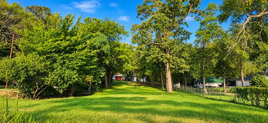 Looking up the lot at 22693 Creekwood Dr from the Lake Palestine shoreline back toward Creekwood Drive.